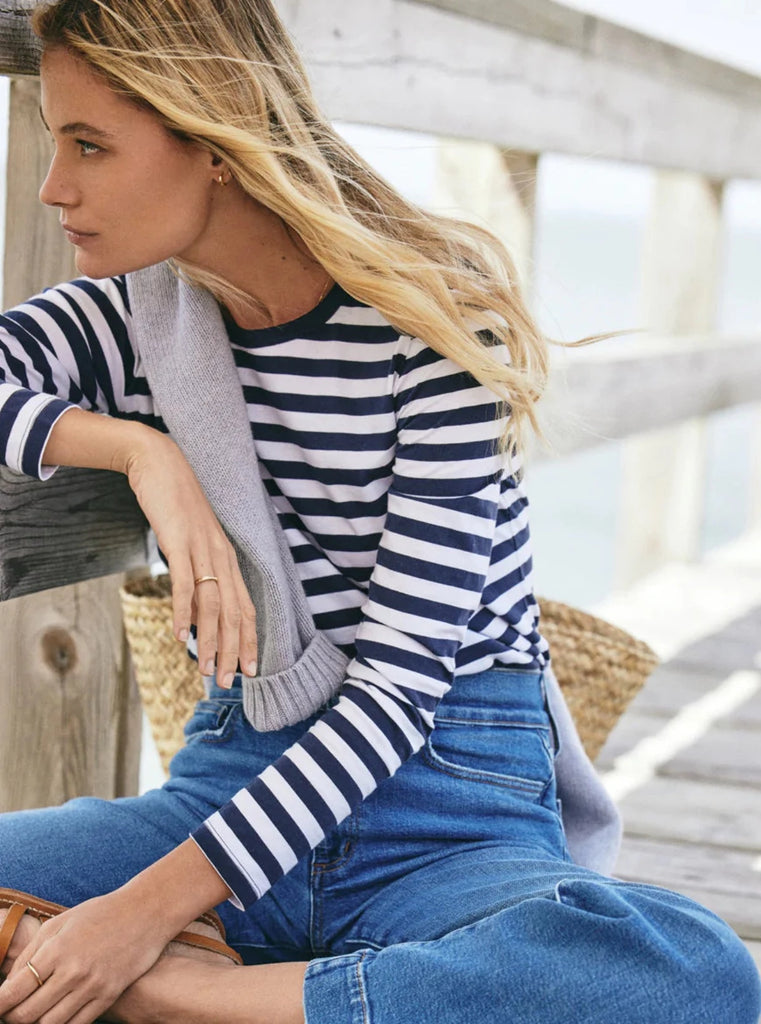 Outerknown Sojourn Long Sleeve Tee Marine/Bright White Stripe