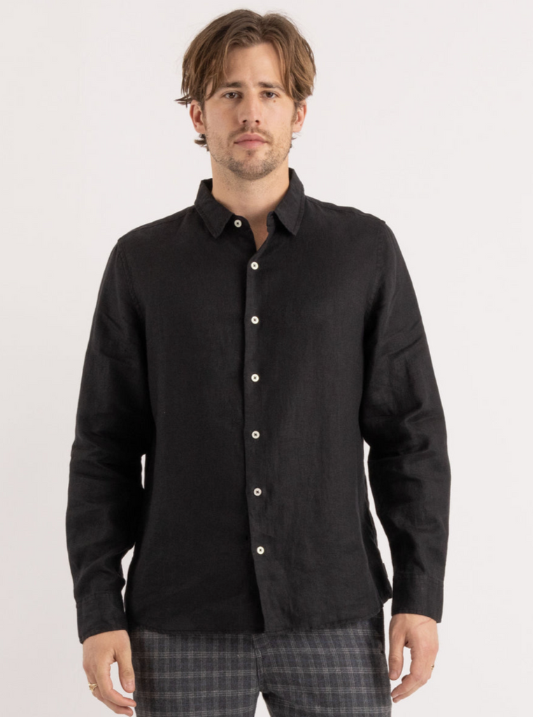 Banks Journal Hastings Long Sleeve Linen Woven Shirt Black
