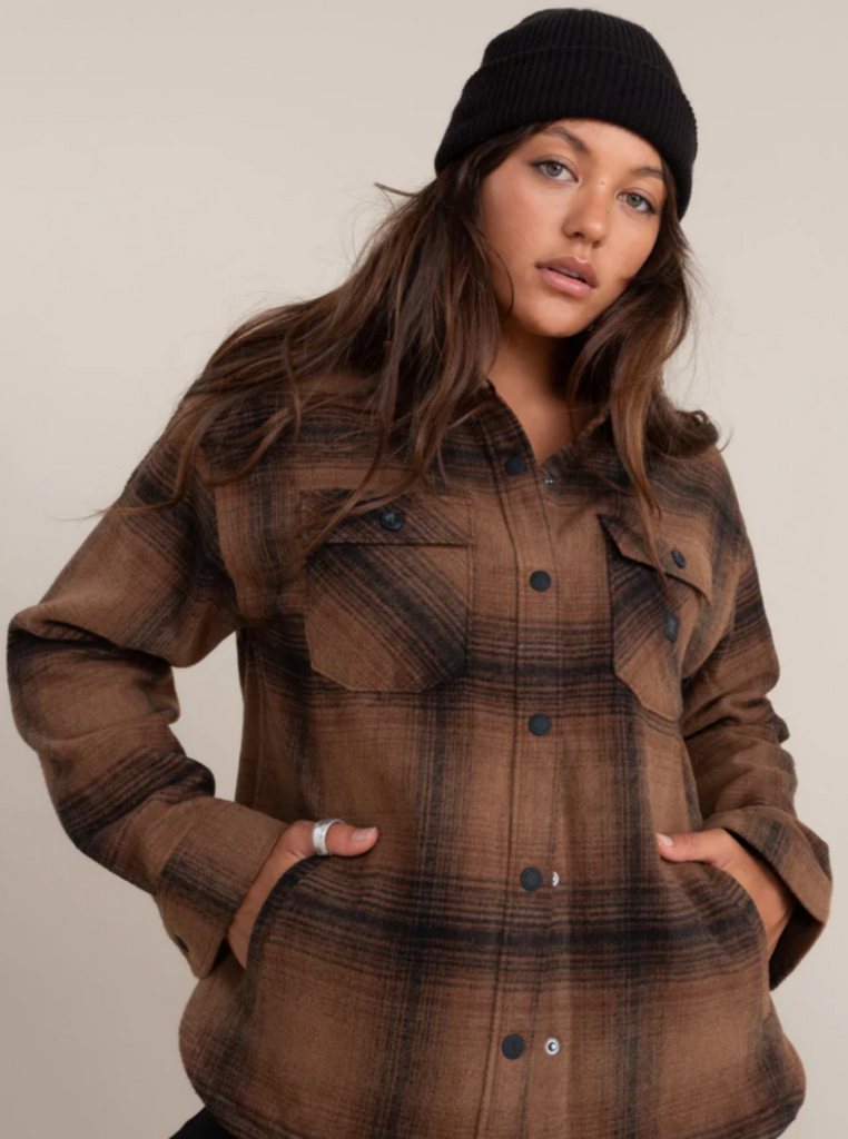 Roark Women's Amberley Long Sleeve Flannel Jacket Dark Brown