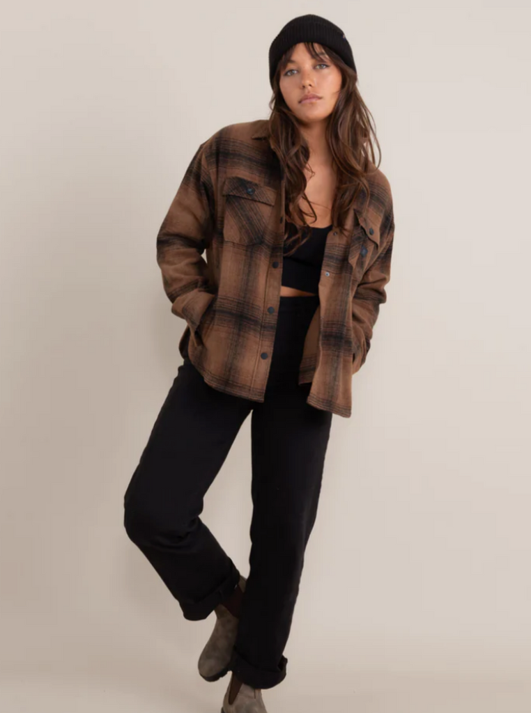 Roark Women's Amberley Long Sleeve Flannel Jacket Dark Brown