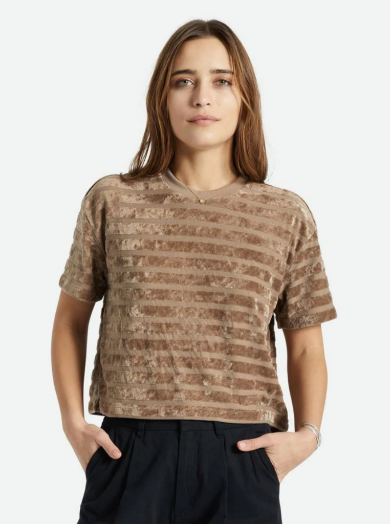 Brixton Women's Colombia Velour Boxy Short Sleeve Top Twig