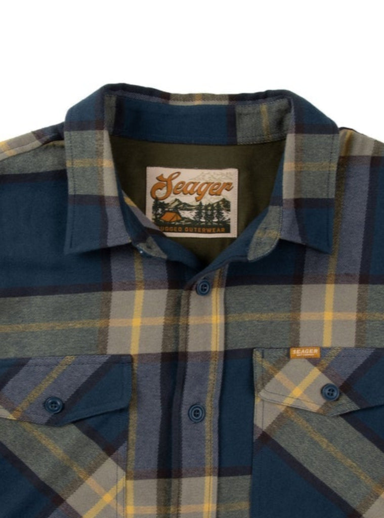 Seager Calico Long Sleeve Flannel Shirt Blue