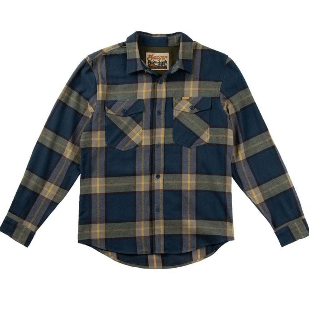 Seager Calico Long Sleeve Flannel Shirt Blue